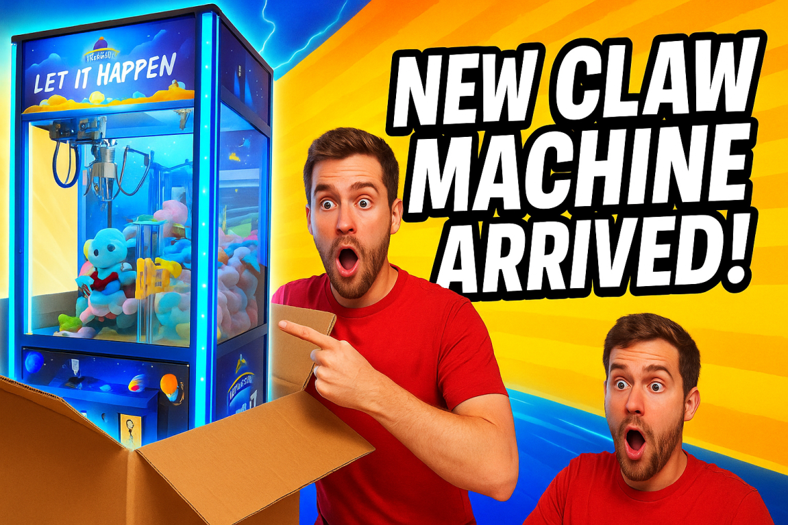 Unboxing and setting up a new claw machine for events in Dubai, featuring a sleek arcade design perfect for mall activations, corporate branding, and giveaways.